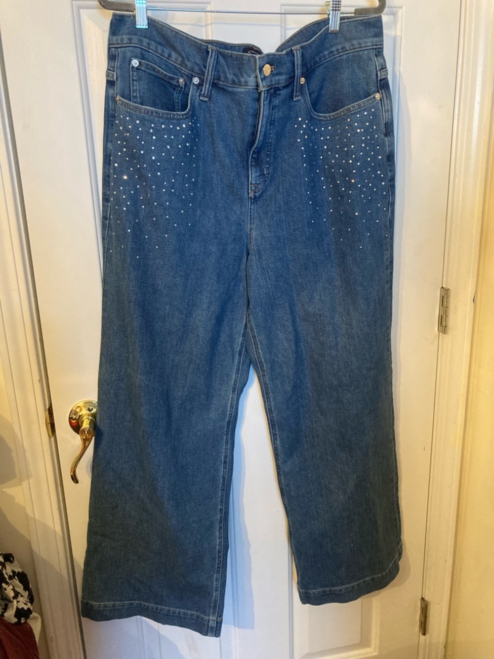 J. Crew Dark Blue Wide Leg Jeans with Rhinestone Pockets